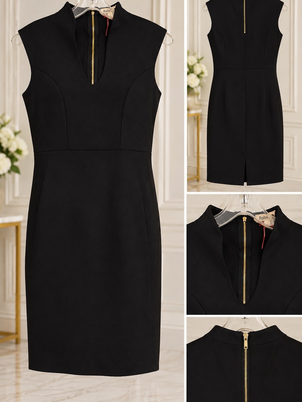 Rolla Coster Black Sleeveless Sheath Dress with Gold Zip